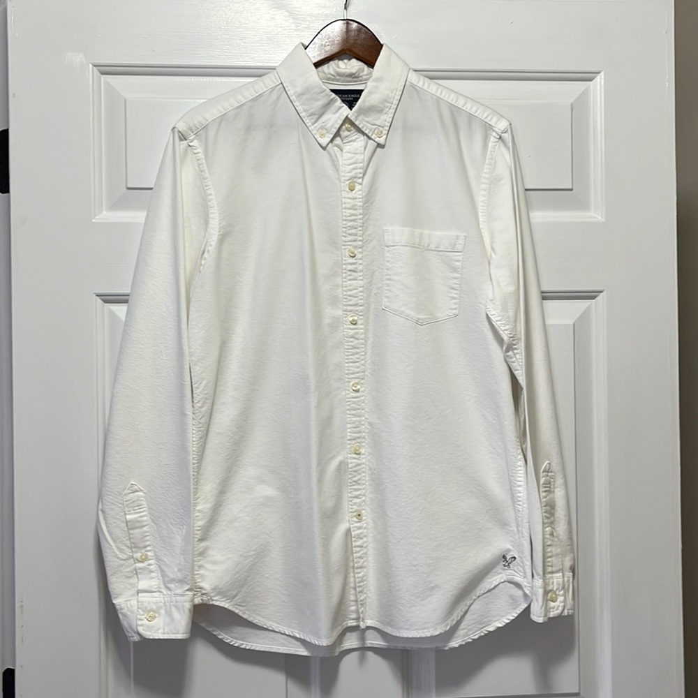 Men’s Casual White Button Down Shirt by American Eagle